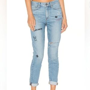 Paige Hoxton Ankle Caprice Embroidery 27 90s Punk Blue Ripped Jeans